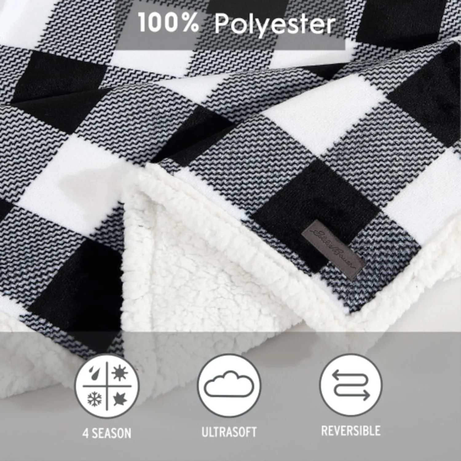 Eddie Bauer - Twin Blanket, Reversible Sherpa Fleece Bedding, Buffalo Plaid Home Decor for All Seasons (Black Check, Twin)