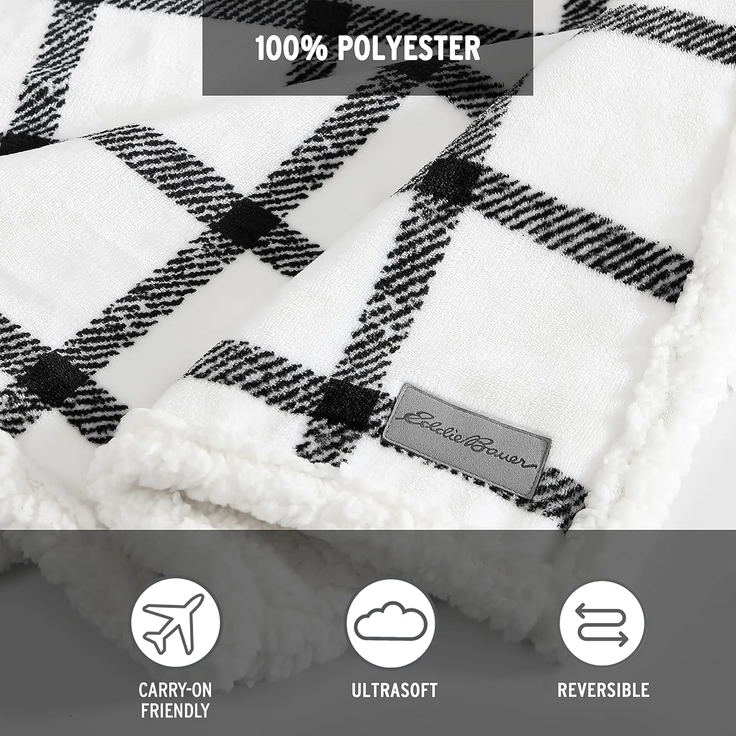 Eddie Bauer- Twin Blanket, Ultra Soft & Cozy Plush Home Décor, All Season Bedding (Bunkhouse Plaid White, Twin)