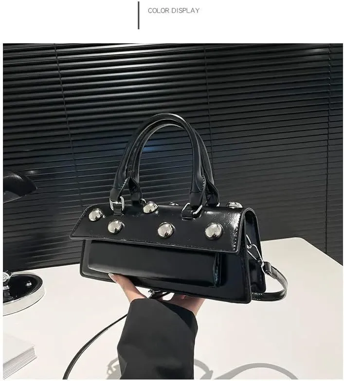 Edgy Sweetheart Shoulder Bag Sling bag Glossy Leather Quality Crossbody Bag with Detachable Studded Design Stylish Women Bag