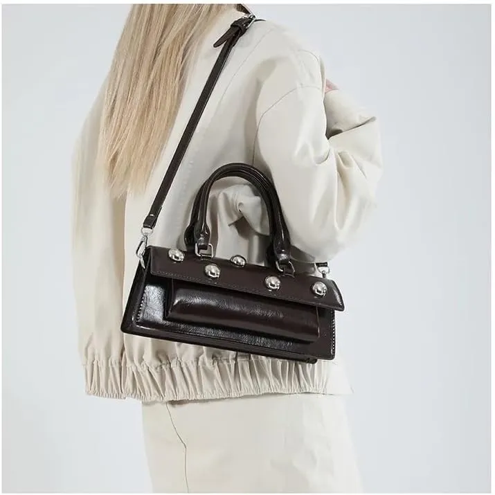 Edgy Sweetheart Shoulder Bag Sling bag Glossy Leather Quality Crossbody Bag with Detachable Studded Design Stylish Women Bag