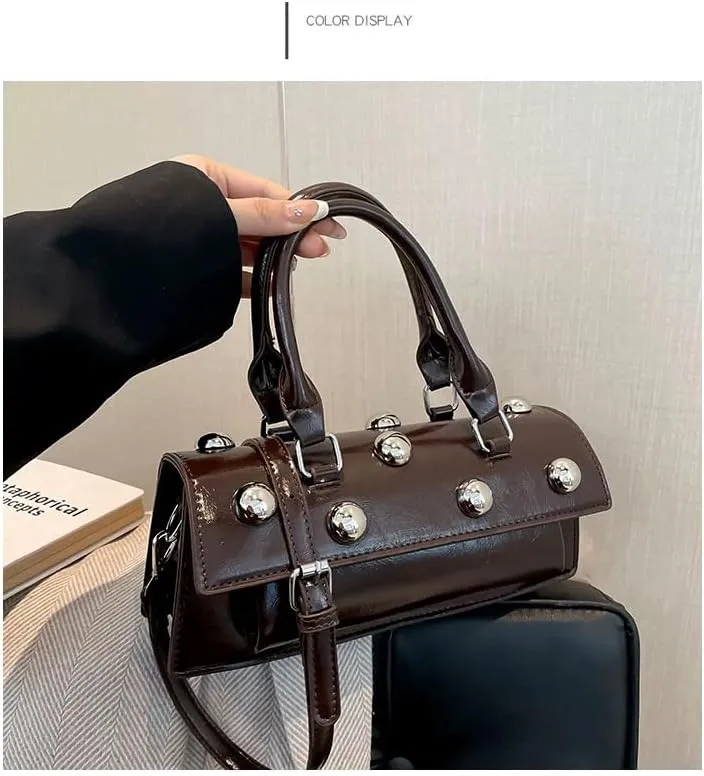 Edgy Sweetheart Shoulder Bag Sling bag Glossy Leather Quality Crossbody Bag with Detachable Studded Design Stylish Women Bag