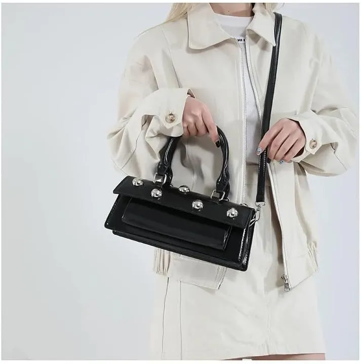 Edgy Sweetheart Shoulder Bag Sling bag Glossy Leather Quality Crossbody Bag with Detachable Studded Design Stylish Women Bag