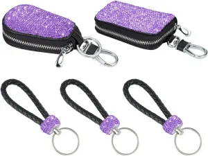 eing Car Key Case Leather Auto Smart Keychain Holder Weave Band Keyring Zipper Bag for Remote Key Fob, Bling Key Ring with Pouch Bag,Handbag Charms Purse Keychain for Women - (5Pack,Pure Purple)