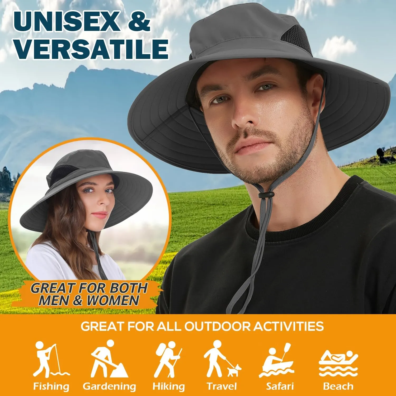 EINSKEY Wide Brim Sun Hat, UPF 50  UV Protection Waterproof Packable Bucket Hat for Men & Women, Fishing Hiking Beach Garden