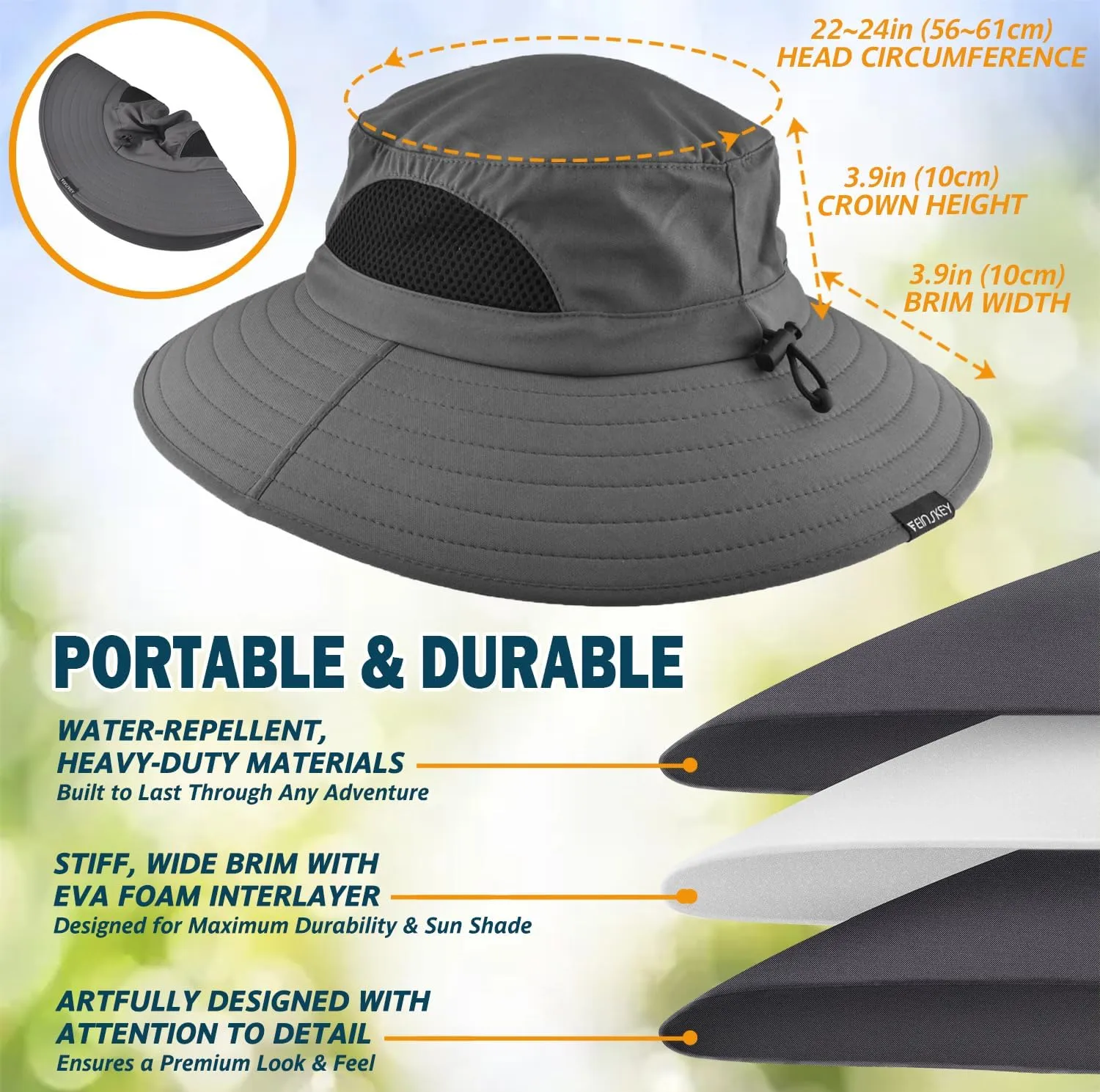 EINSKEY Wide Brim Sun Hat, UPF 50  UV Protection Waterproof Packable Bucket Hat for Men & Women, Fishing Hiking Beach Garden