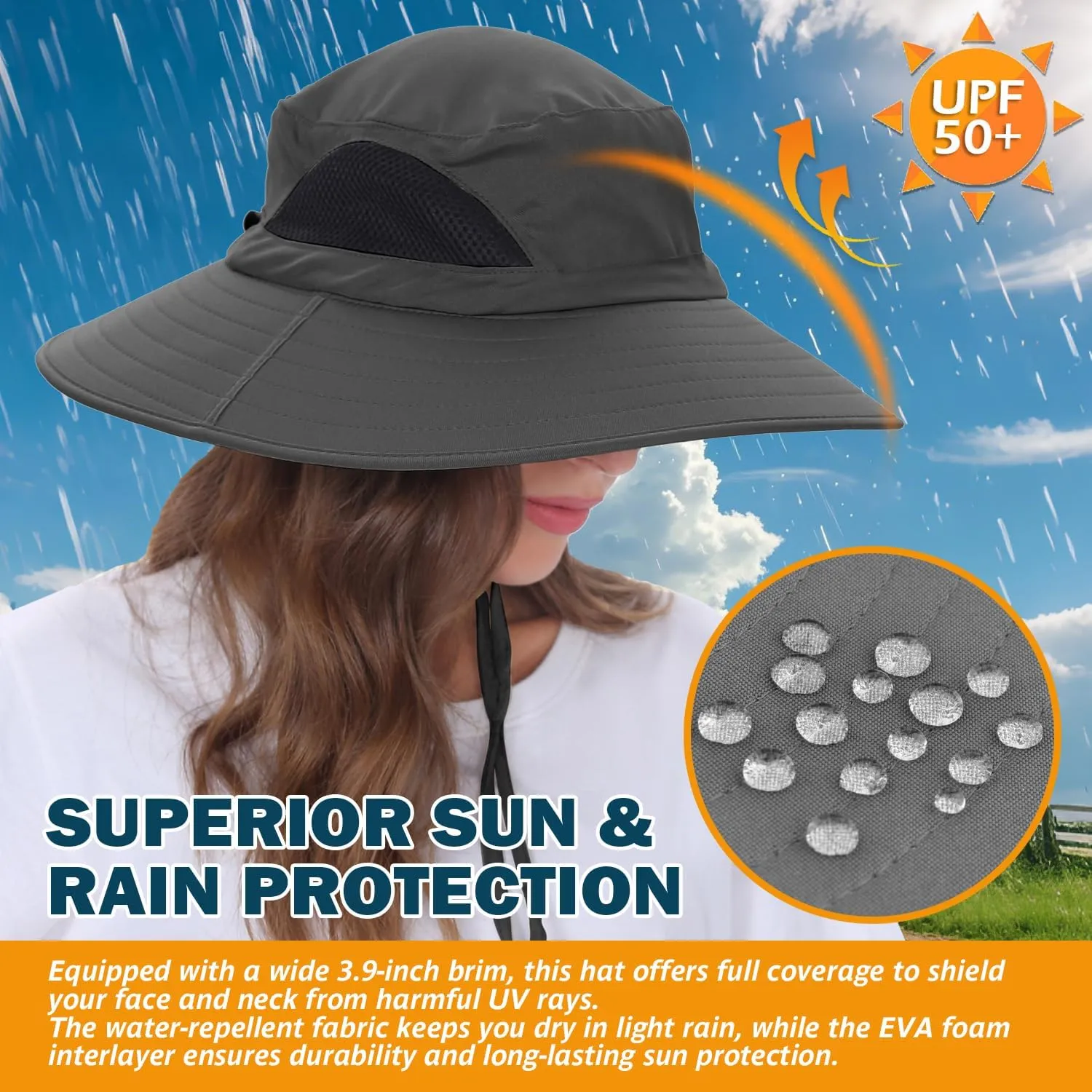 EINSKEY Wide Brim Sun Hat, UPF 50  UV Protection Waterproof Packable Bucket Hat for Men & Women, Fishing Hiking Beach Garden
