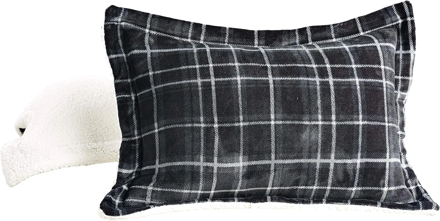 Elegant Comfort Softest, Coziest Heavy Weight Plaid Pattern Micromink Sherpa-Backing Premium Quality Down Down Alternative Micro-Suede 3-Piece Reversible Comforter Set, King/Cal King, Grey