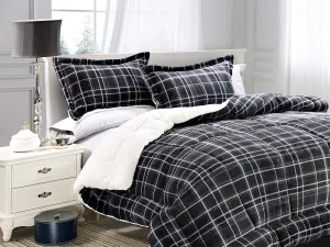 Elegant Comfort Softest, Coziest Heavy Weight Plaid Pattern Micromink Sherpa-Backing Premium Quality Down Down Alternative Micro-Suede 3-Piece Reversible Comforter Set, King/Cal King, Grey