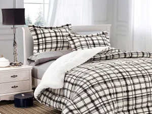 Elegant Comfort Softest, Coziest Heavy Weight Plaid Pattern Micromink Sherpa-Backing Premium Quality Down Down Alternative Micro-Suede 3-Piece Reversible Comforter Set, King/Cal King, Mocha
