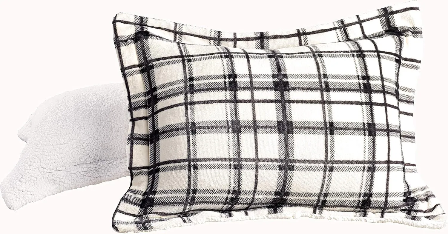 Elegant Comfort Softest, Coziest Heavy Weight Plaid Pattern Micromink Sherpa-Backing Premium Quality Down Down Alternative Micro-Suede 3-Piece Reversible Comforter Set, King/Cal King, Mocha
