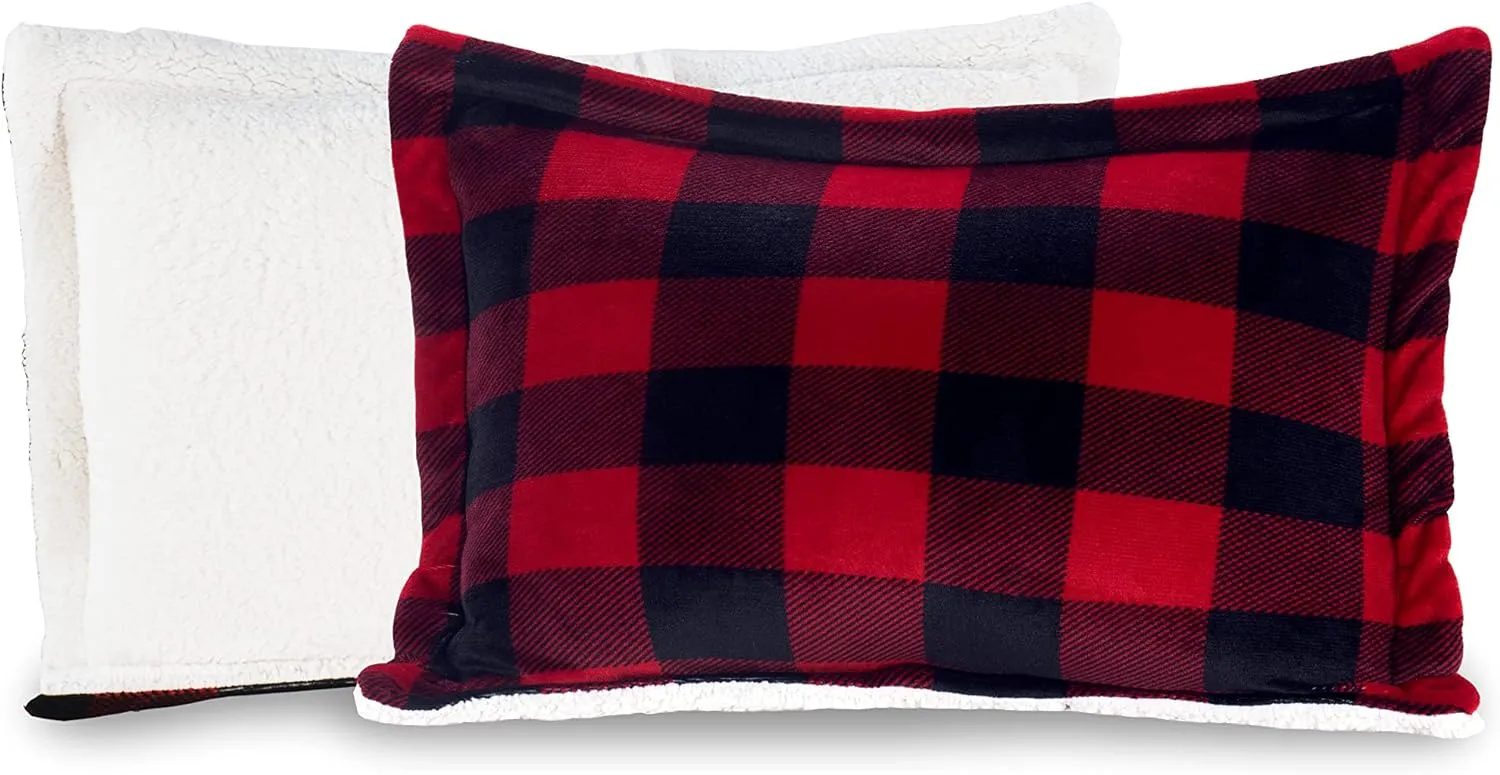 Elegant Comfort Softest, Coziest Premium Quality Heavy Weight Micromink Sherpa-Backing Reversible Down Alternative Micro-Suede 3-Piece Comforter Set, Queen, Buffalo Plaid, Burgundy/Black