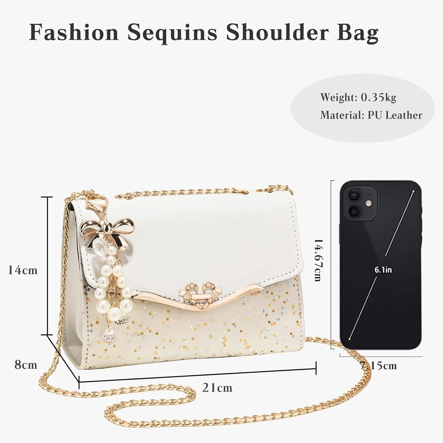 Elegant Shoulder Bag for Women - PU Leather Handbag with Sequin Crossbody & Messenger Bag Styles