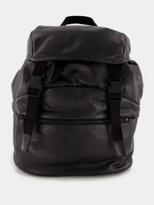 Embossed Logo Leather Backpack