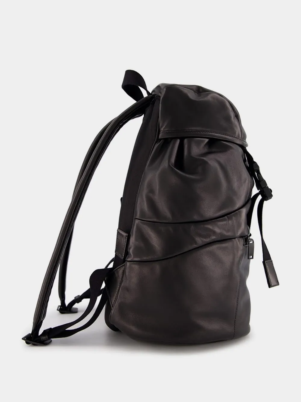 Embossed Logo Leather Backpack