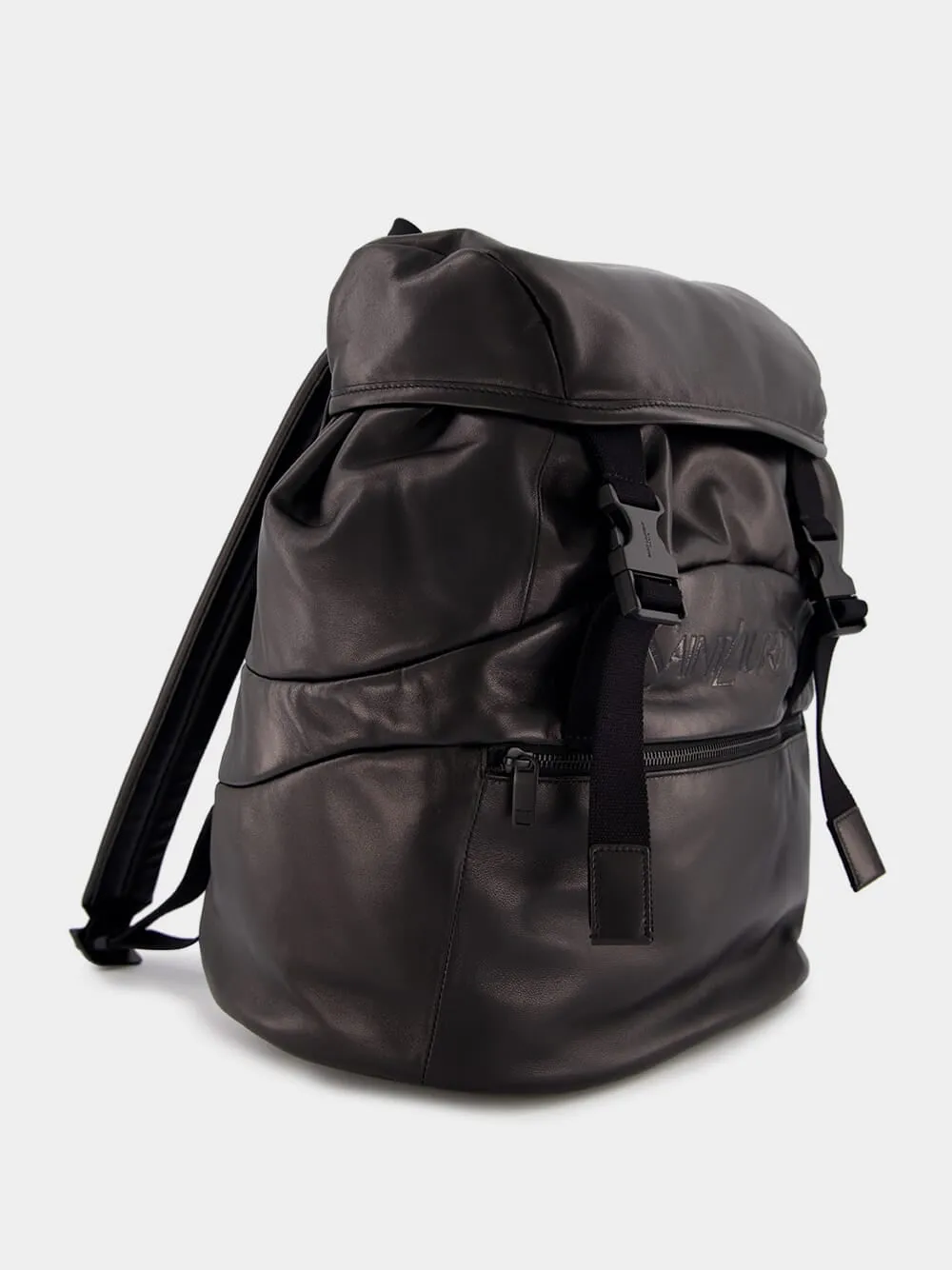 Embossed Logo Leather Backpack