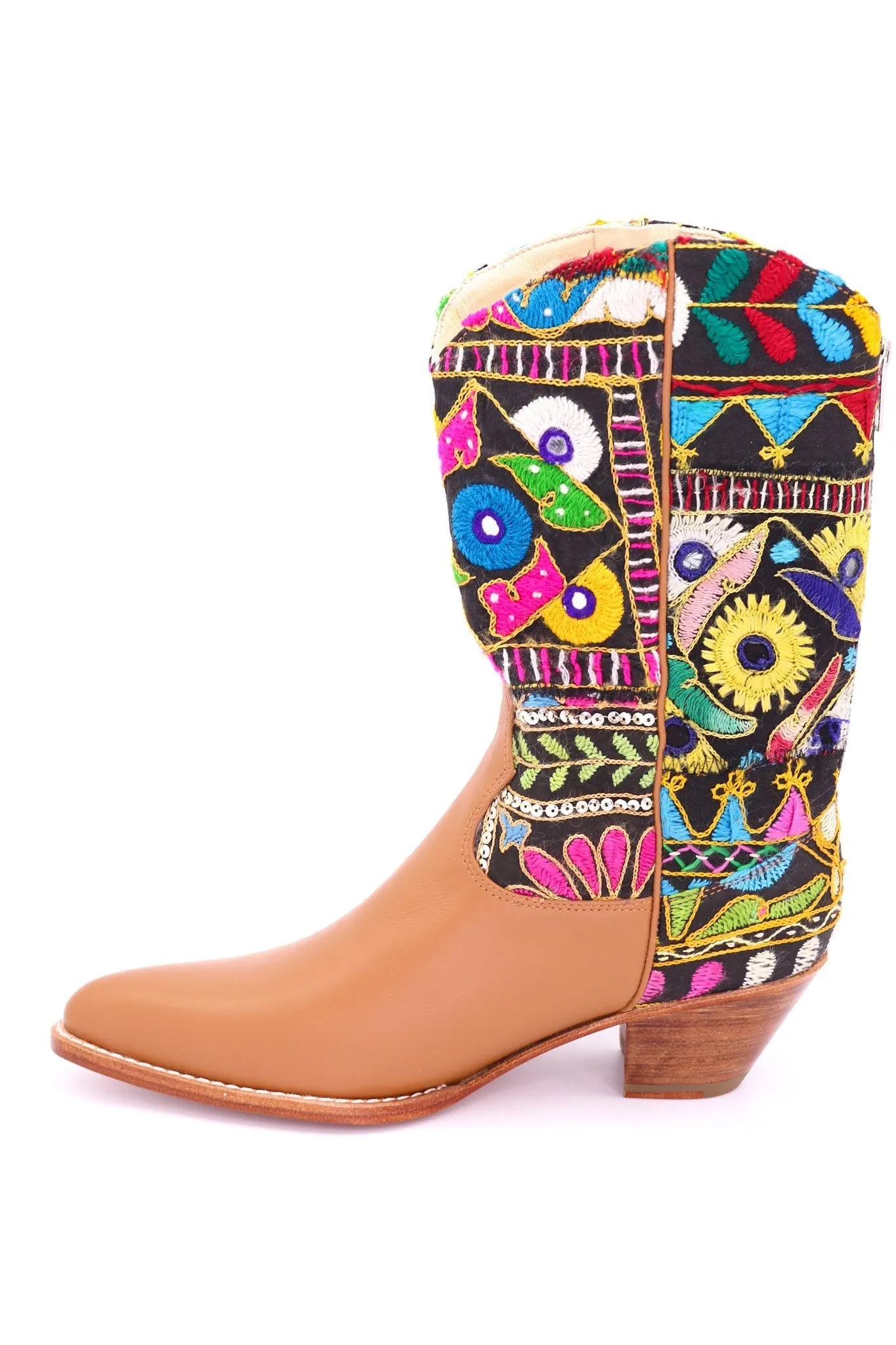 EMBROIDERED PATCHWORK LEATHER WESTERN BOOTS MAYLINDA