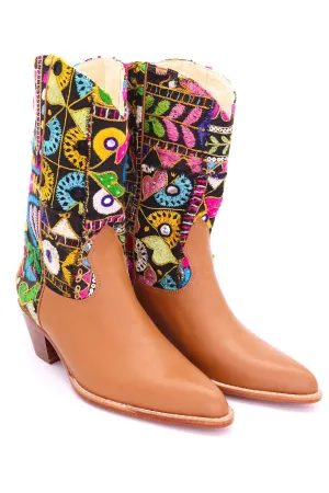 EMBROIDERED PATCHWORK LEATHER WESTERN BOOTS MAYLINDA