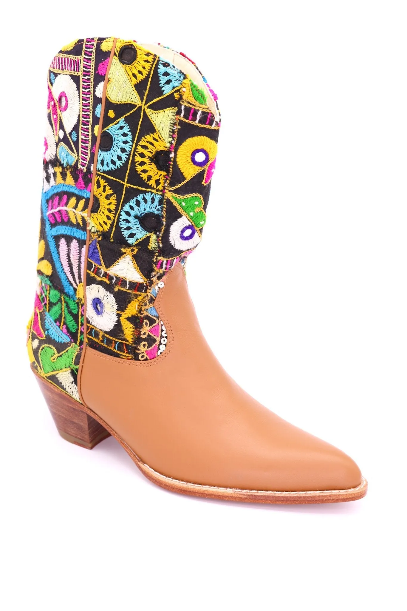 EMBROIDERED PATCHWORK LEATHER WESTERN BOOTS MAYLINDA