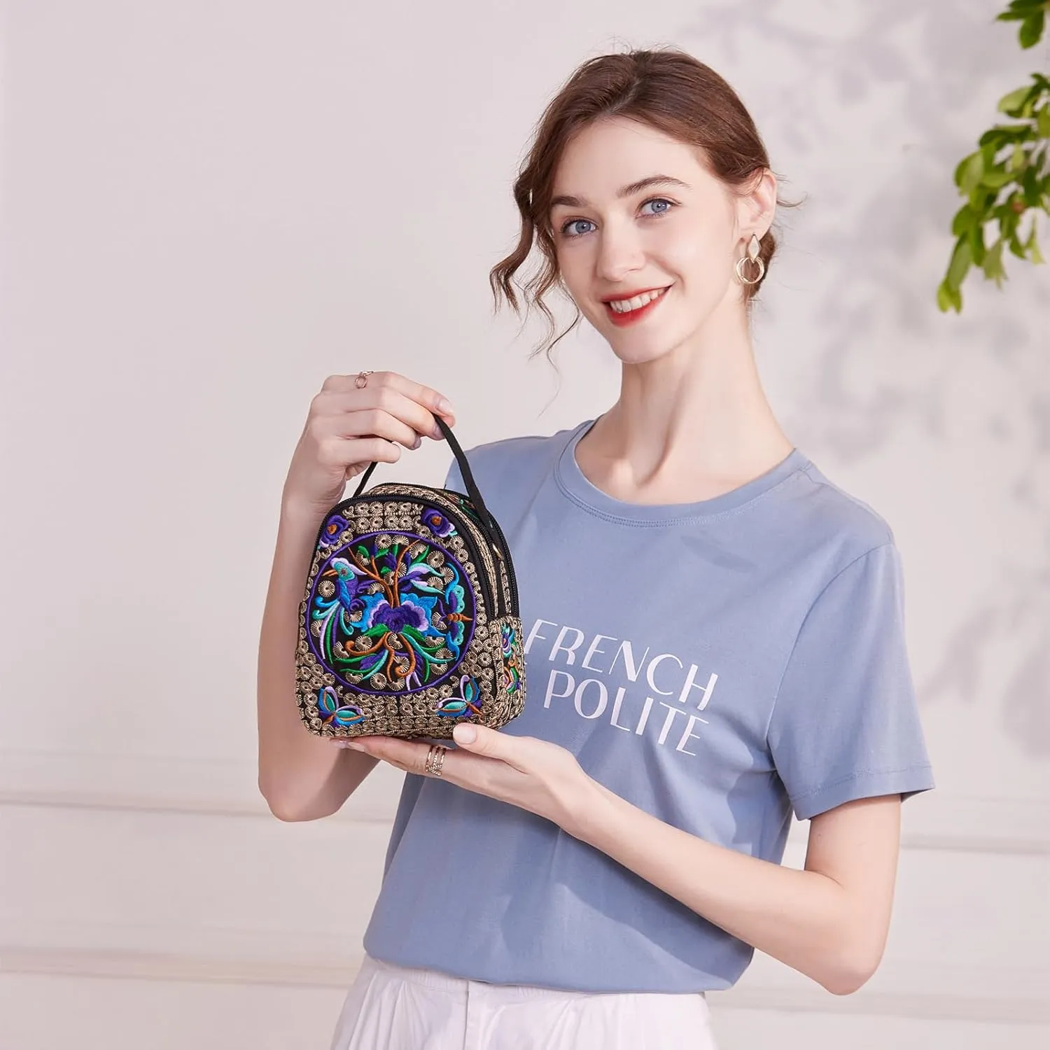 Embroidery Canvas Shoulder Bag Women Vintage Boho Mini Crossbody Bag Handbag Cell Phone Pouch