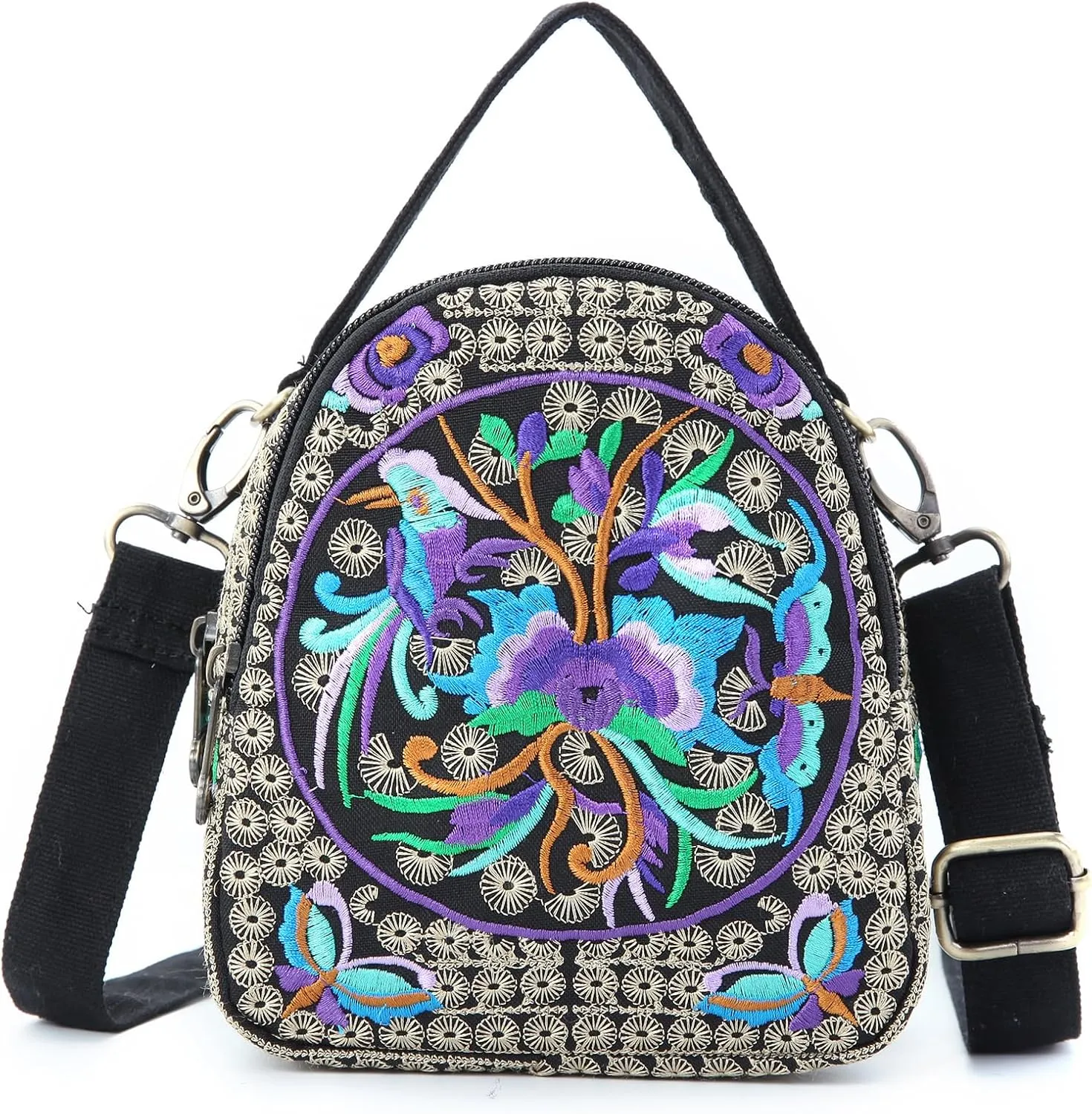 Embroidery Canvas Shoulder Bag Women Vintage Boho Mini Crossbody Bag Handbag Cell Phone Pouch