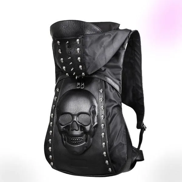 EMERGE 3D Skull Hoodie Leather Backpack Best For Biker - Black