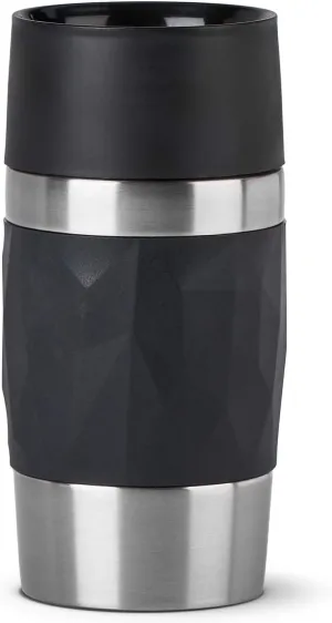 Emsa N21601 Travel Mug Compact Thermo/Insulated Stainless Steel Mug 0.3 Litres Hot 4 Hours Cold 8 Hours BPA Free 100% Leak Proof Dishwasher Safe 360° Drinking Opening Black