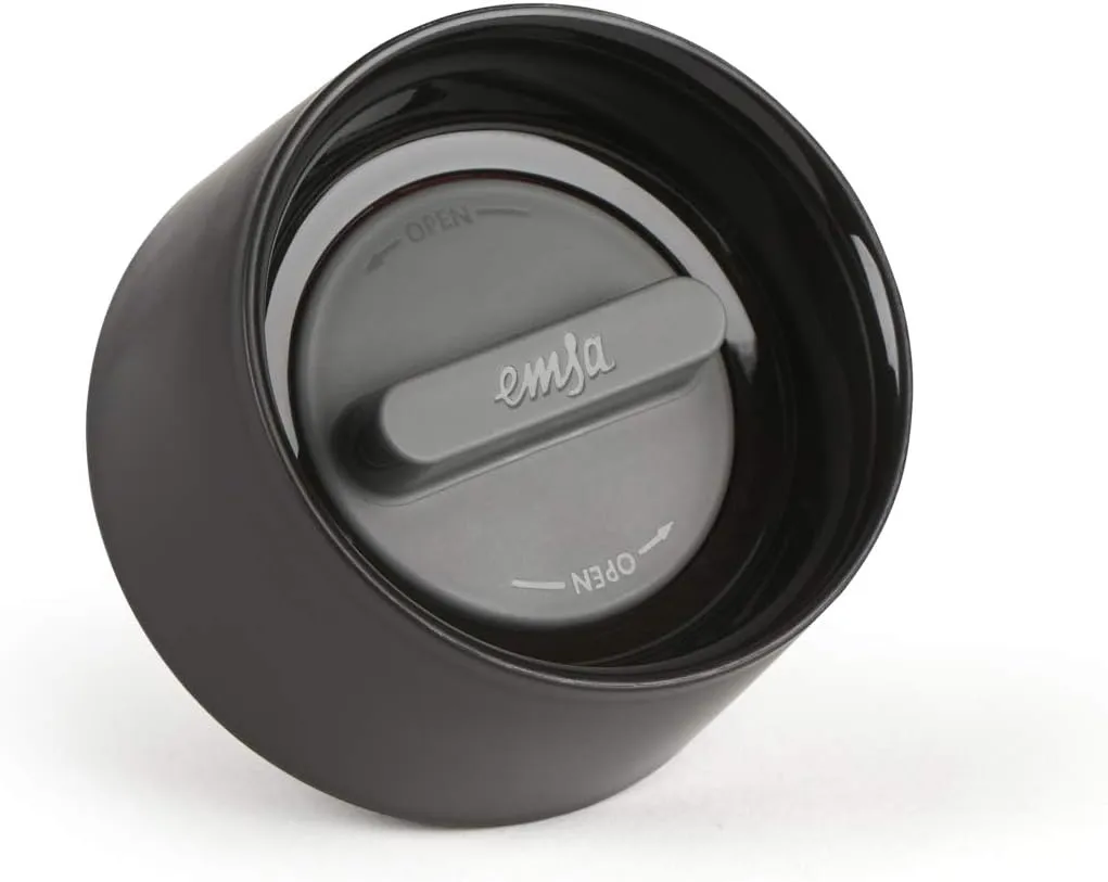 Emsa N21601 Travel Mug Compact Thermo/Insulated Stainless Steel Mug 0.3 Litres Hot 4 Hours Cold 8 Hours BPA Free 100% Leak Proof Dishwasher Safe 360° Drinking Opening Black