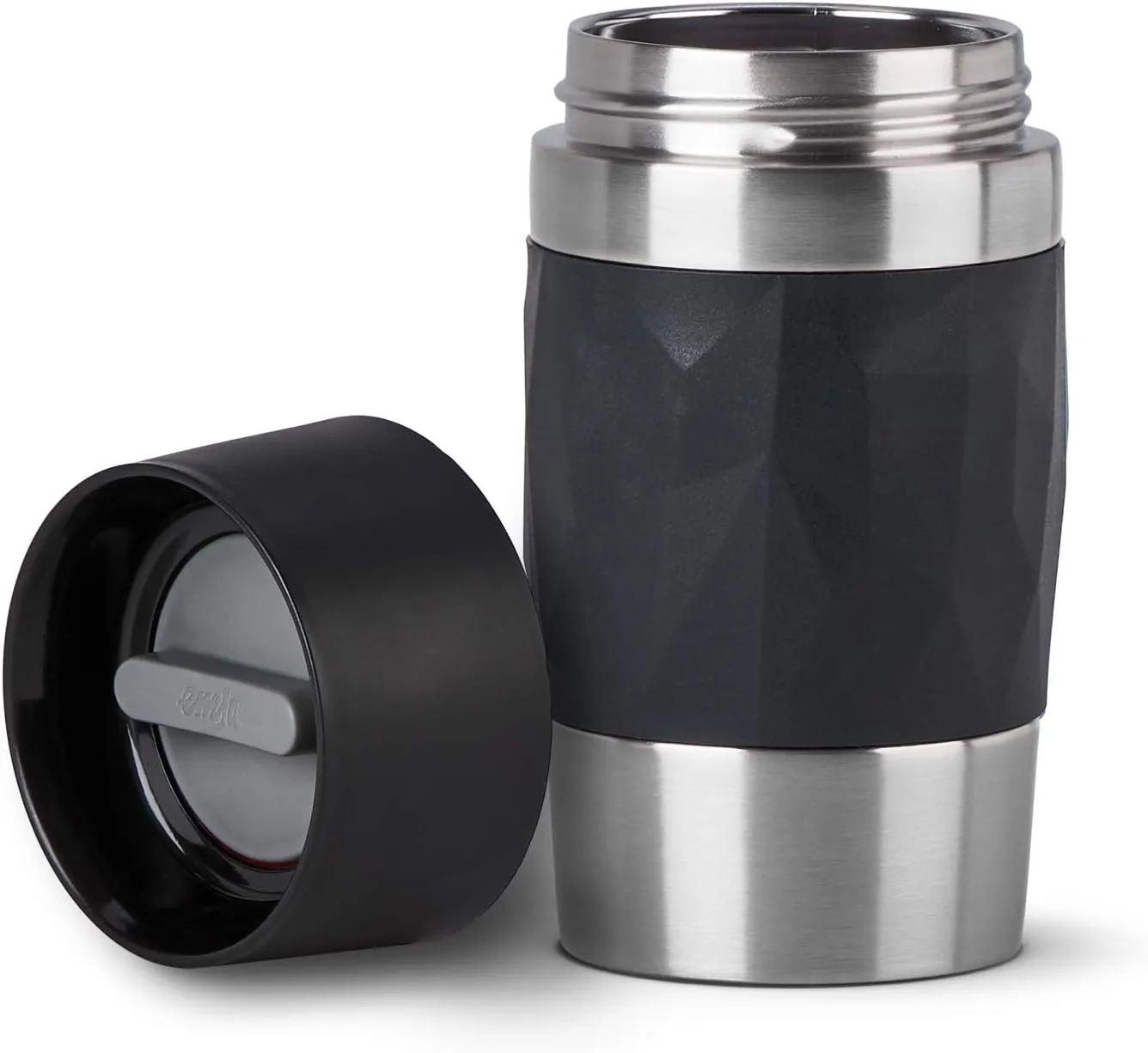 Emsa N21601 Travel Mug Compact Thermo/Insulated Stainless Steel Mug 0.3 Litres Hot 4 Hours Cold 8 Hours BPA Free 100% Leak Proof Dishwasher Safe 360° Drinking Opening Black