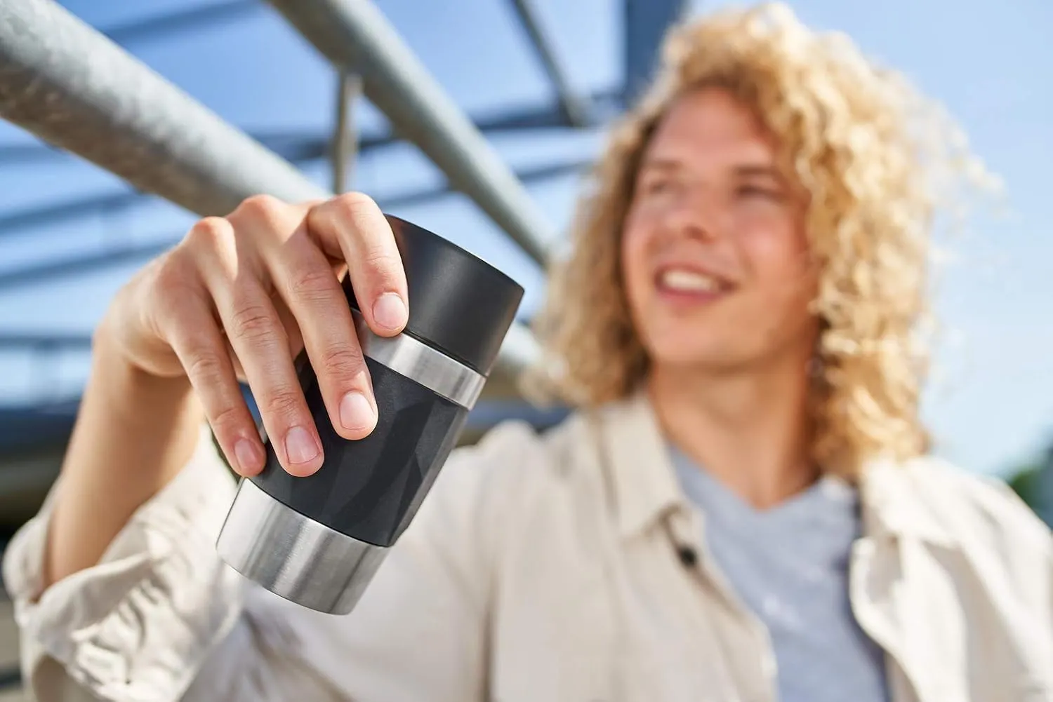 Emsa N21601 Travel Mug Compact Thermo/Insulated Stainless Steel Mug 0.3 Litres Hot 4 Hours Cold 8 Hours BPA Free 100% Leak Proof Dishwasher Safe 360° Drinking Opening Black