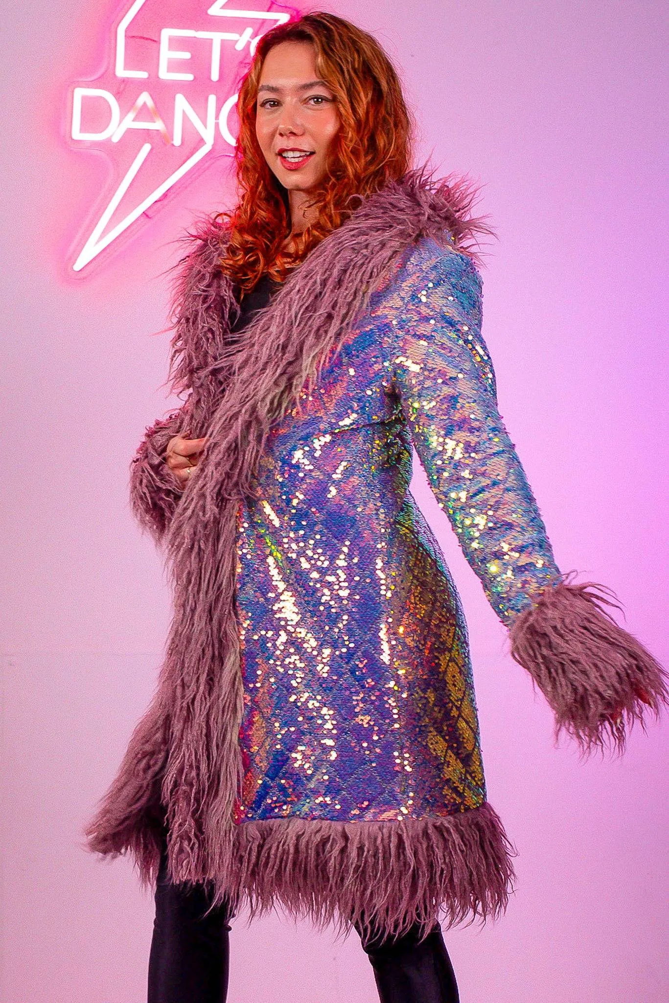 Enchanting Lilac Hooded Sequin Coat