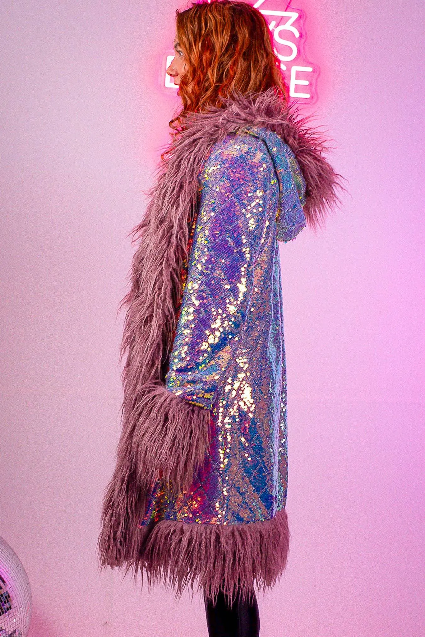 Enchanting Lilac Hooded Sequin Coat