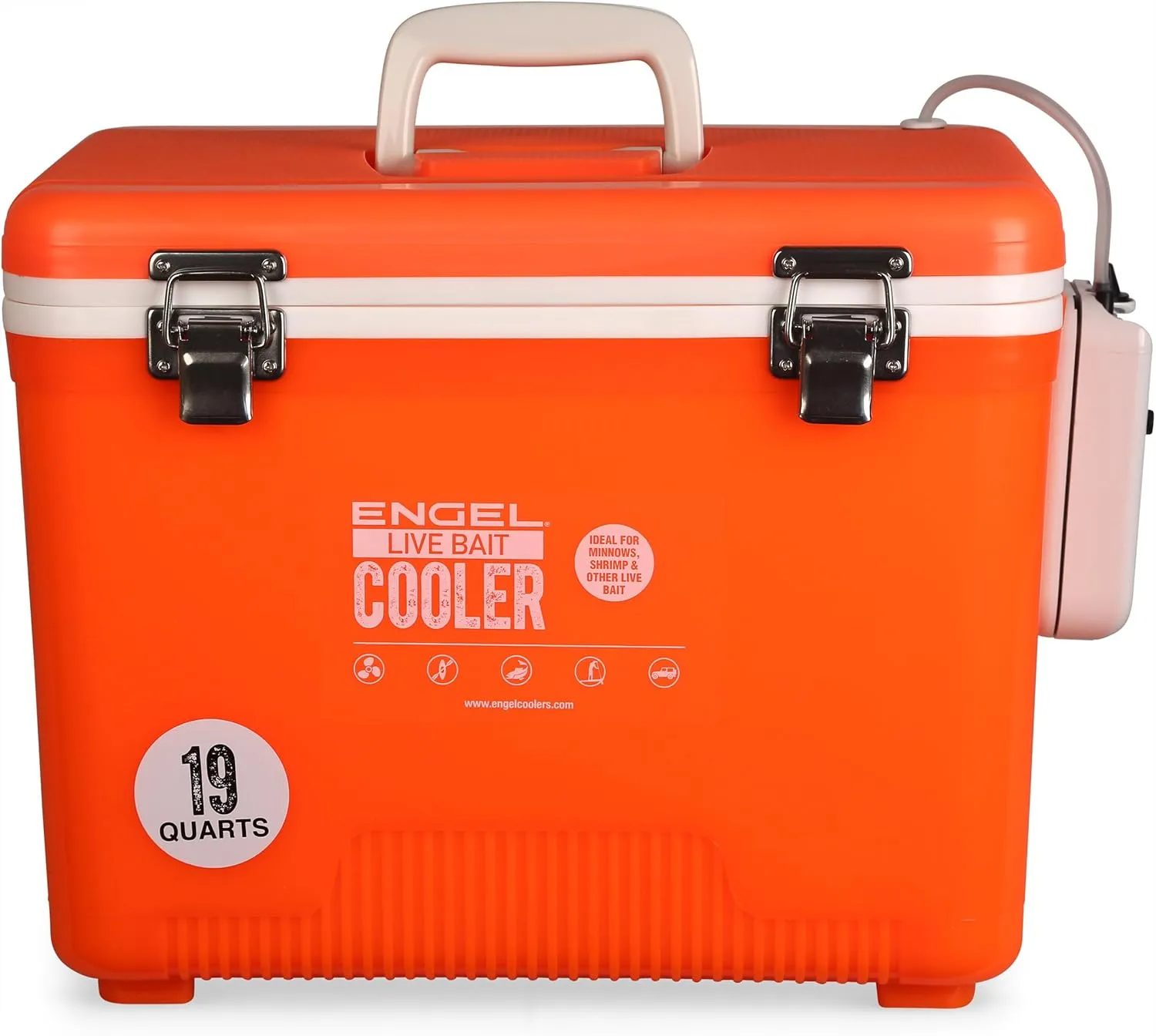 Engel Live Bait Cooler Box with 2nd Gen 2-Speed Aerator Pump - Portable Fishing Station & Minnow Bucket for Shrimp & Other Live Fish with Aerator - ENGLBC-N
