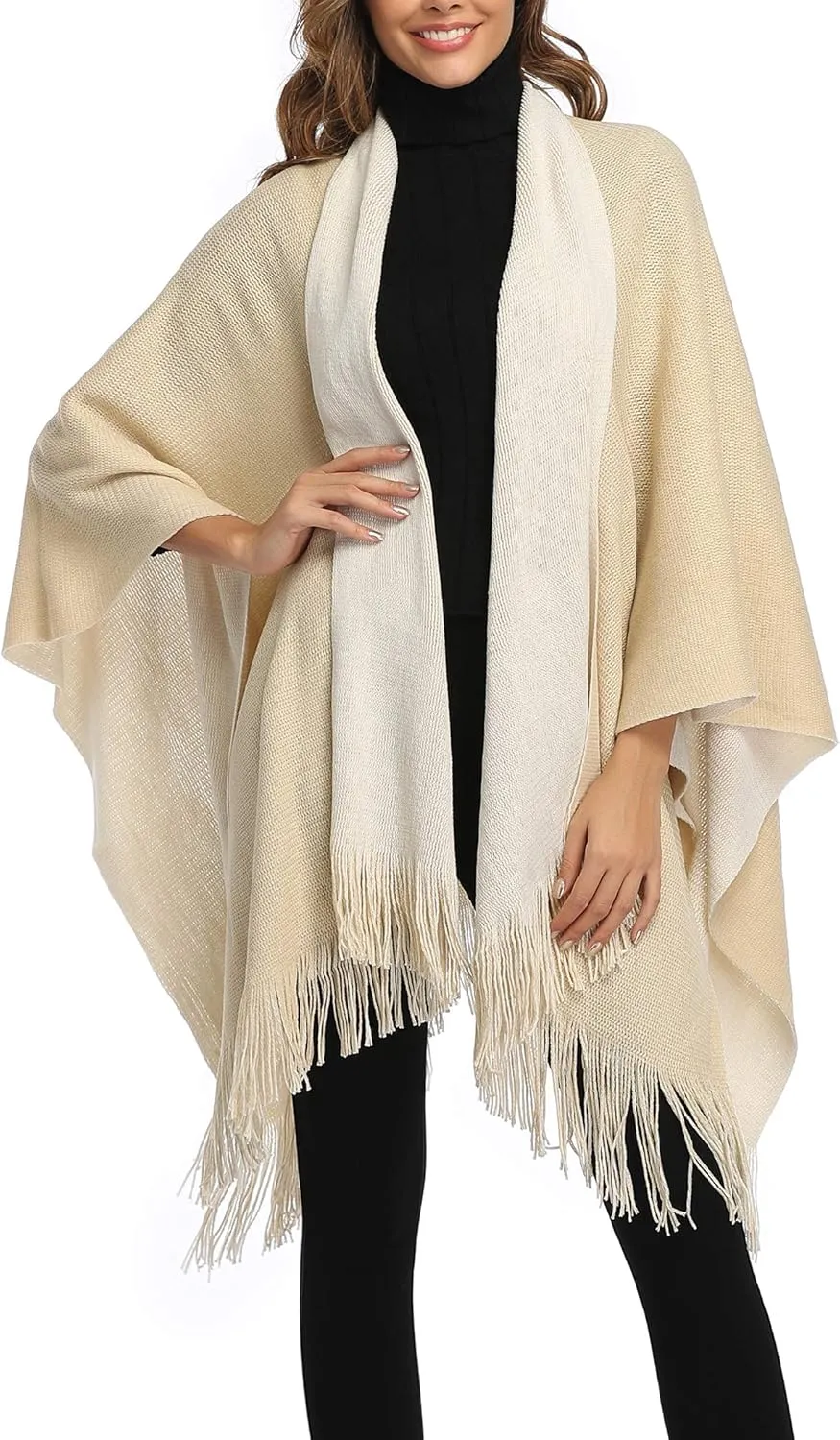 Epsion Women's Color Block Shawl Wrap Plus Size Cardigan Poncho Cape Open Front Long Winter Sweater Coat