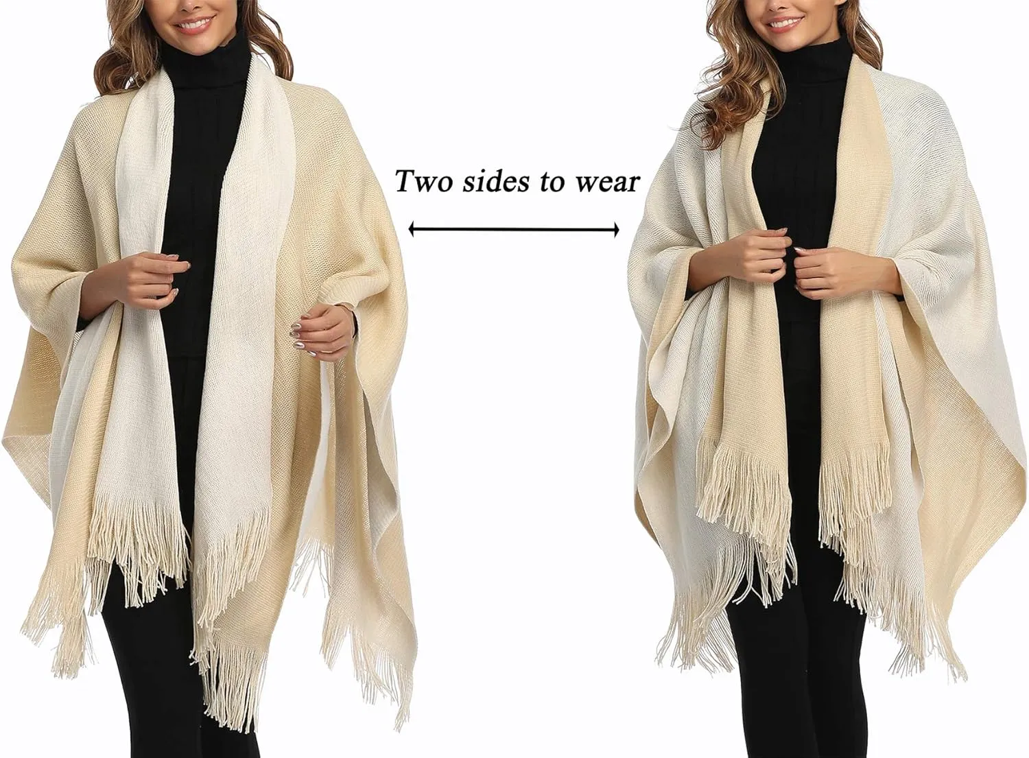 Epsion Women's Color Block Shawl Wrap Plus Size Cardigan Poncho Cape Open Front Long Winter Sweater Coat