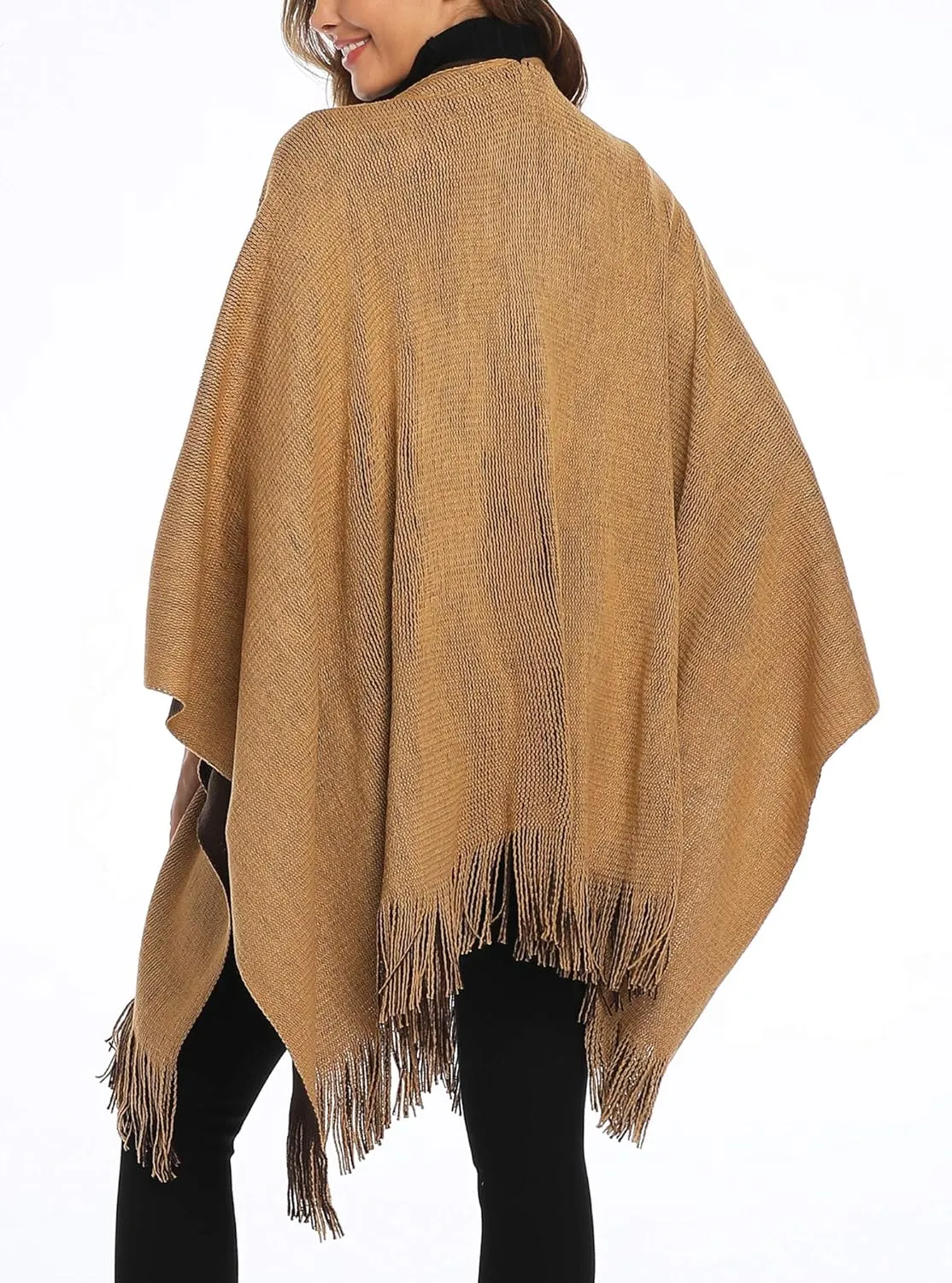 Epsion Women's Color Block Shawl Wrap Plus Size Cardigan Poncho Cape Open Front Long Winter Sweater Coat