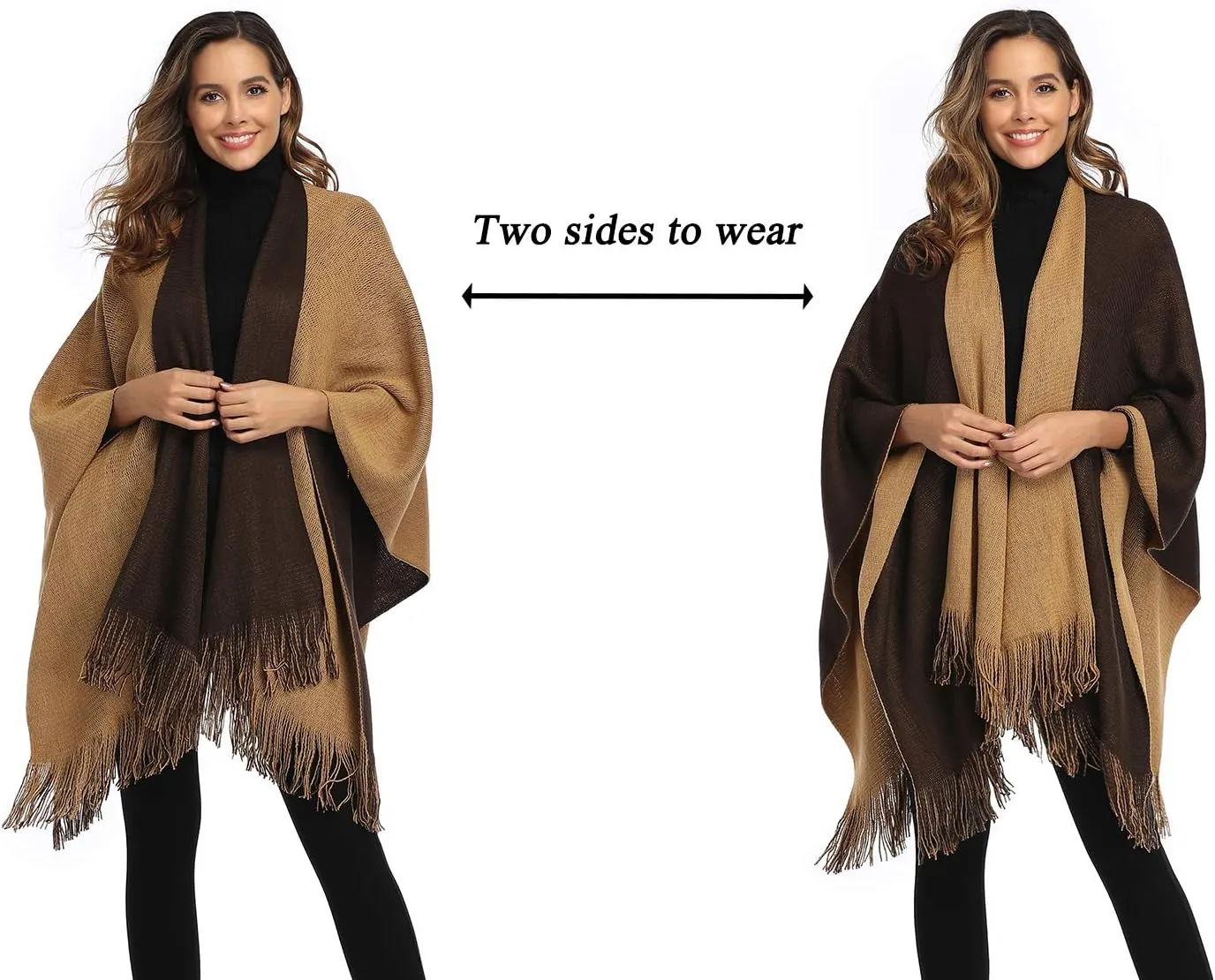 Epsion Women's Color Block Shawl Wrap Plus Size Cardigan Poncho Cape Open Front Long Winter Sweater Coat