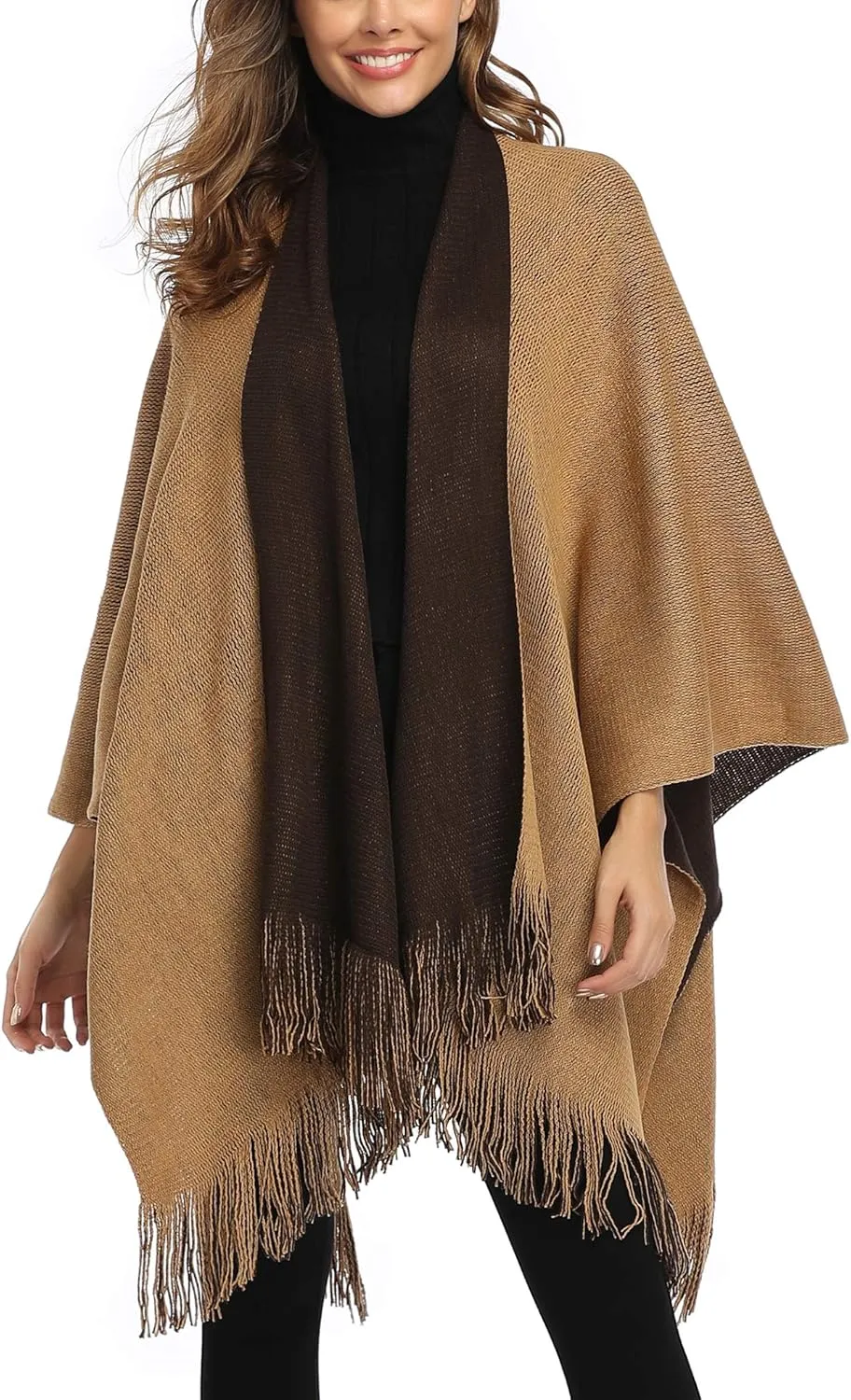 Epsion Women's Color Block Shawl Wrap Plus Size Cardigan Poncho Cape Open Front Long Winter Sweater Coat