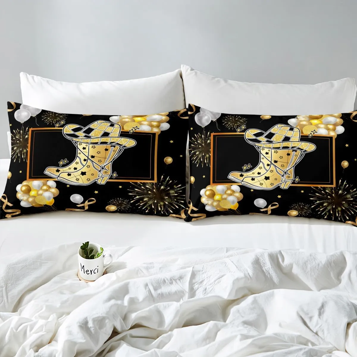 Erosebridal Cowgirl Hat Kids Bed Sheets Golden Boots Bedding Set Twin Size Western Cowboy Hats Fitted Sheet for Boys Girls Farmhouse Geometric Checkered Plaid Sheets