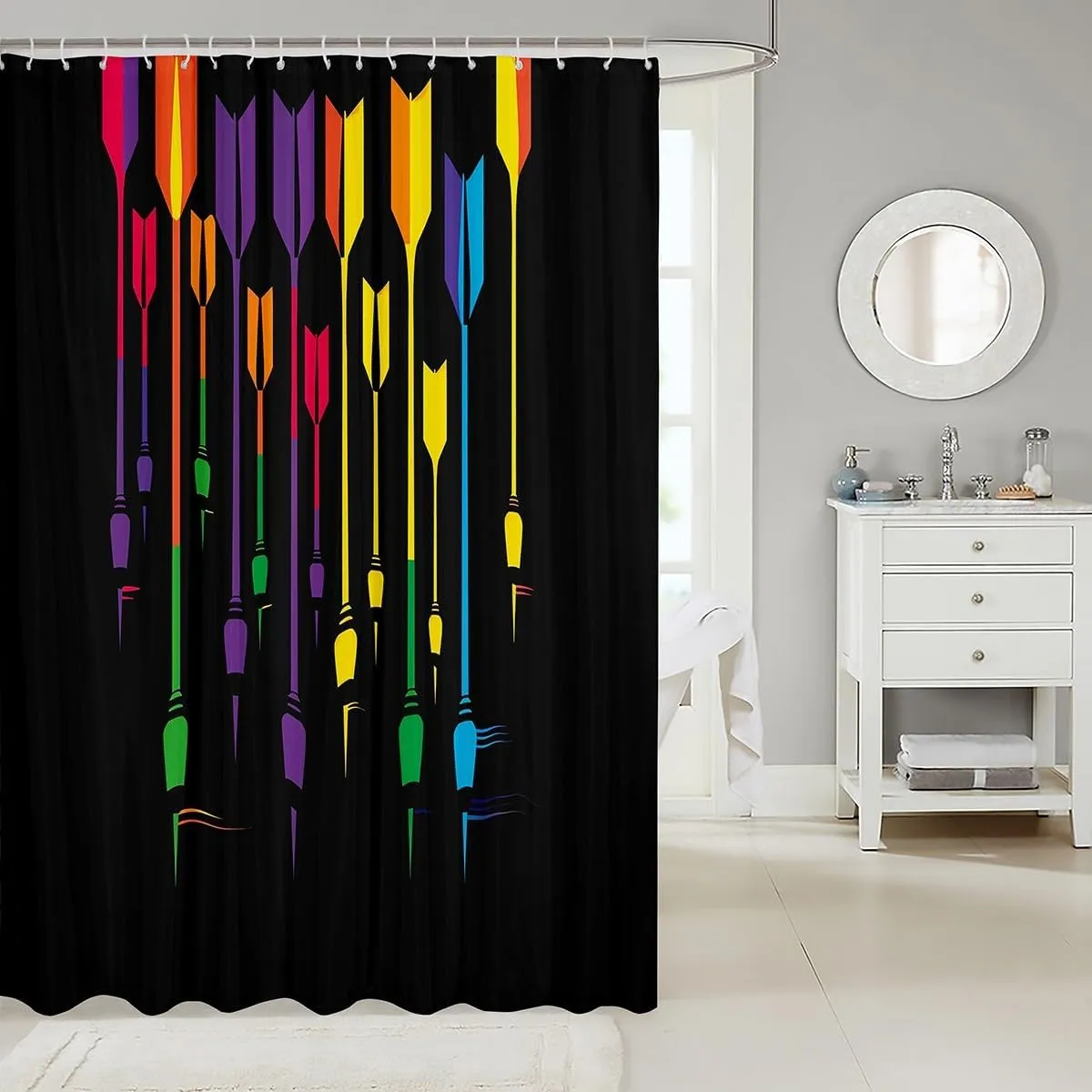 Erosebridal Shooting Shower Curtain 72" Wx84 L Arrows Bathroom Accessories for Kids Men Women Rainbow Racing Sports Black Purple Green Waterproof Bath Curtain