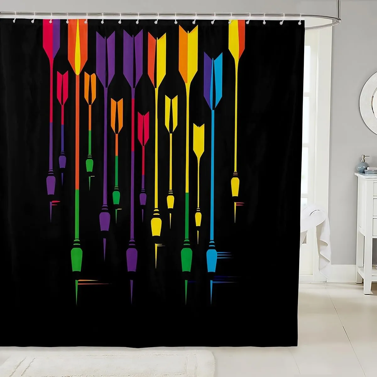 Erosebridal Shooting Shower Curtain 72" Wx84 L Arrows Bathroom Accessories for Kids Men Women Rainbow Racing Sports Black Purple Green Waterproof Bath Curtain