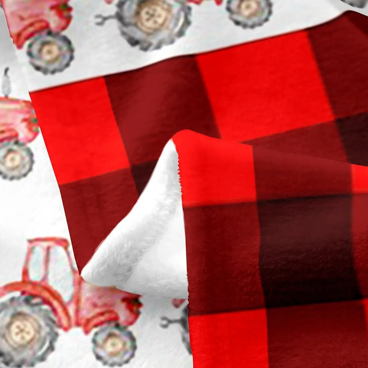 Erosebridal Tractor Throw Blanket Red Tractor Sherpa Blanket for Boys Kids Girls Equipment Truck Blanket Throw 50x60 Inch Buffalo Plaid Fleece Blanket Farmhouse Harvester Grid Fuzzy Blanket, Black
