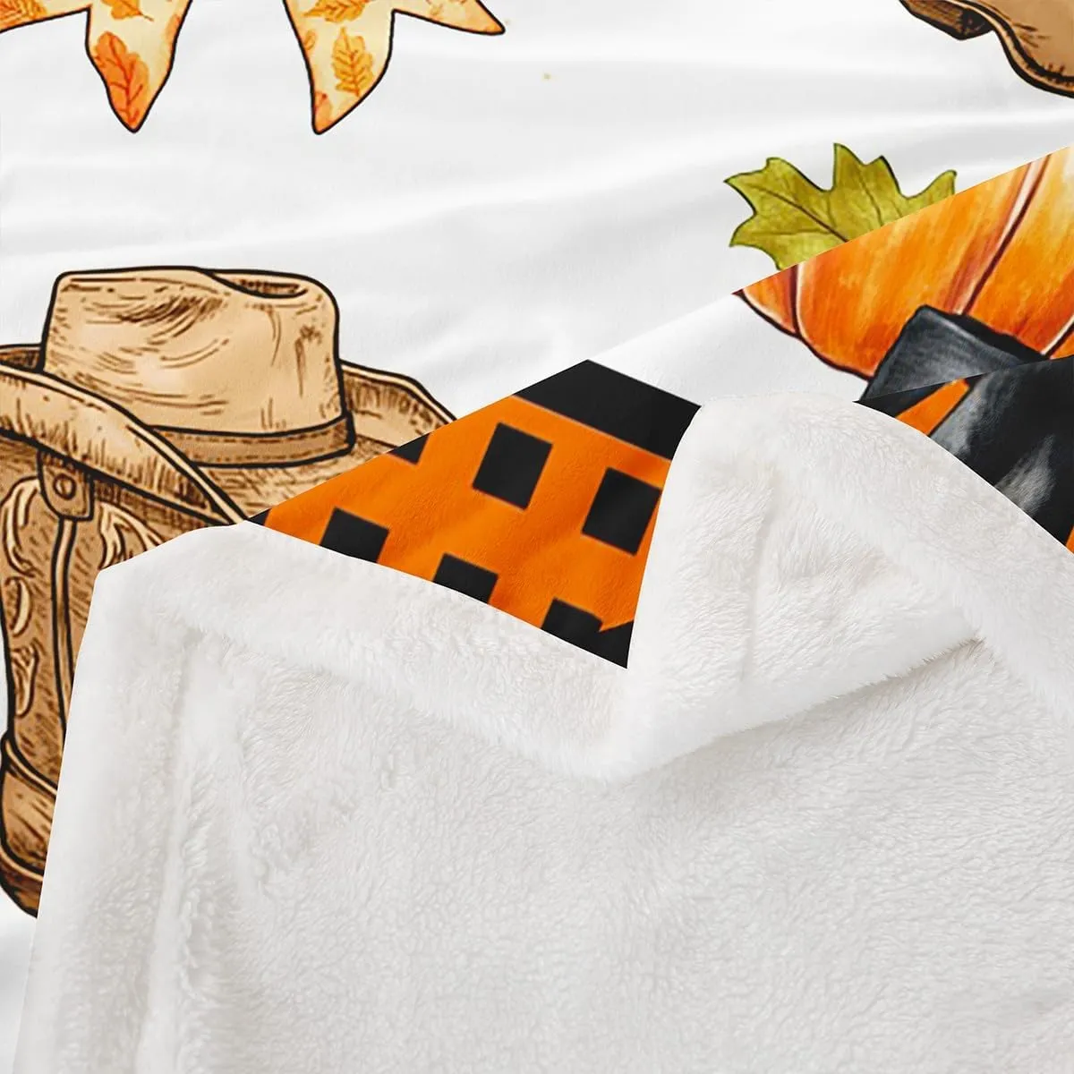Erosebridal Western Cowgirl Throw Blanket Baby 30"X40",Cowboy Boots Hat Fleece Blanket Orange Plaid Bowknots Sherpa Blanket for Kids Boys Girls Bed Couch,Pumpkin Fall Harvest Fuzzy Blanket