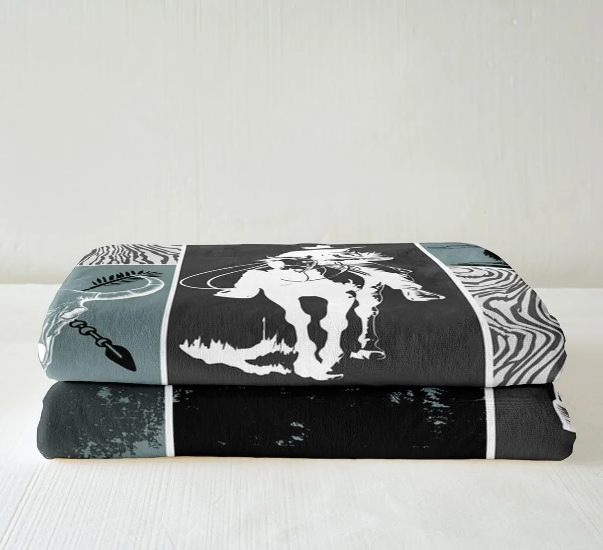 Erosebridal Western Decor Throw Blanket Queen Size, Southwest Horse Sherpa Blanket for Kids Boys Teens Adult Bedroom Decor, Riding Boots Cow Skull Fleece Blanket Geometric Grid Plaid Fuzzy Blanket