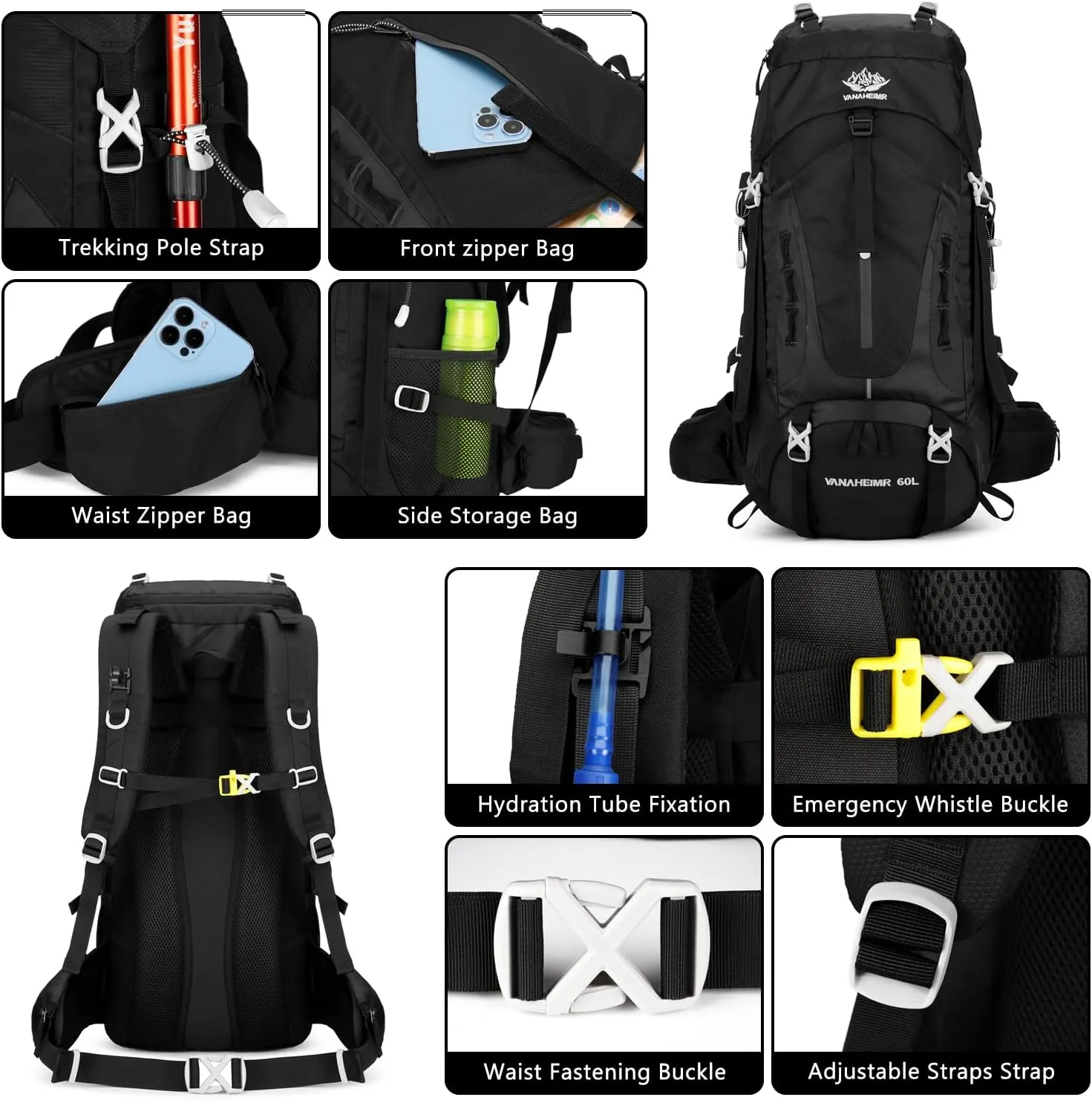 Esup 50L Hiking Backpack Men Camping Backpack with rain cover 45l 5l Lightweight Backpacking Backpack Travel Backpack