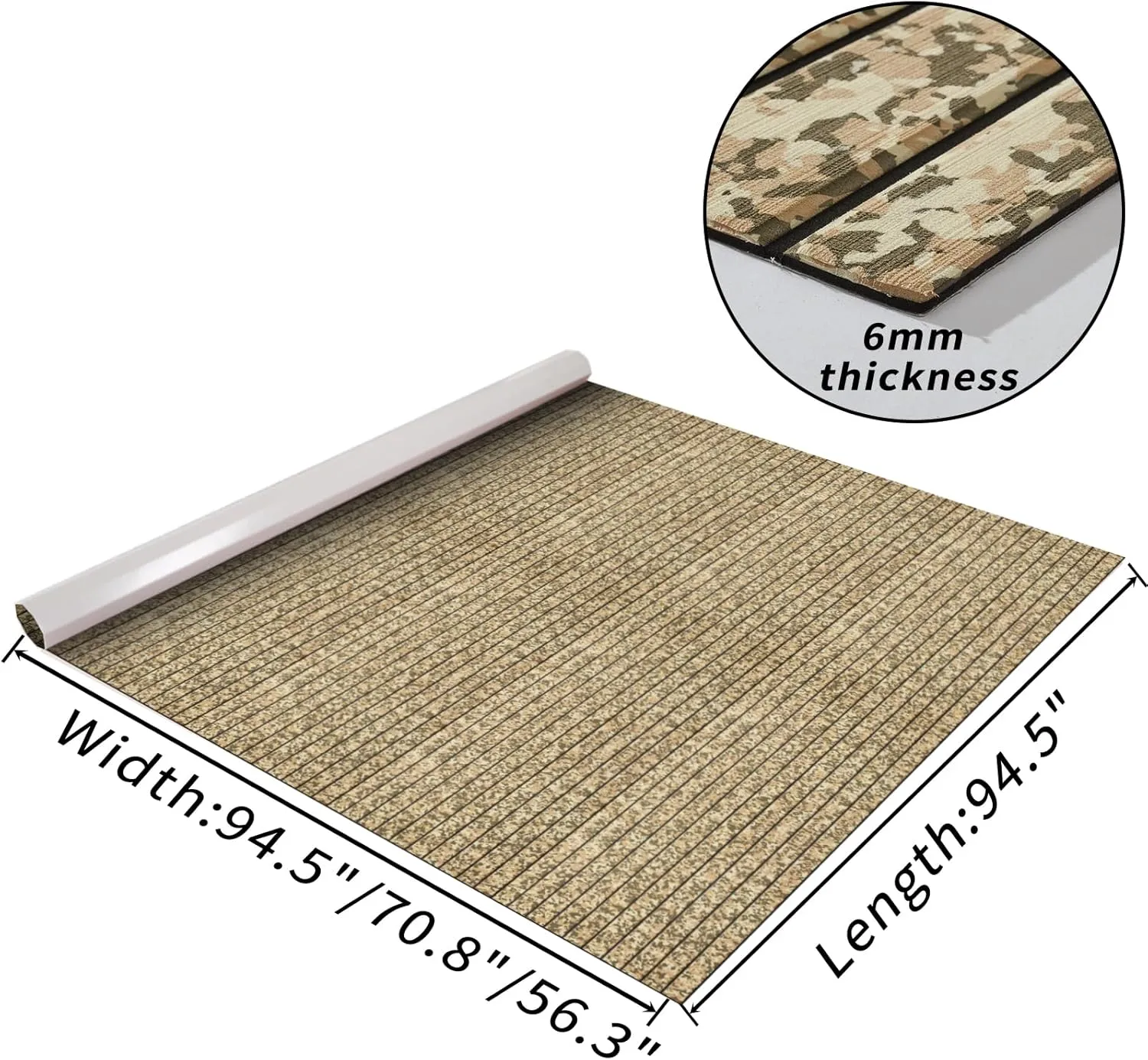EVA Foam Boat Decking 94" x 45" Self-Adhesive Non-Slip 6mm Camo Marine Deck for Yacht Jet Ski Kayak Fishing