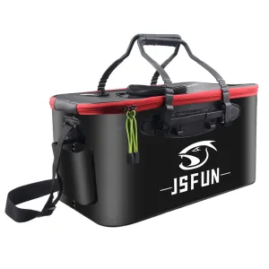 EVA Live Fish Bucket Carrying Handles Collapsible Live Fish Box with Side Pockets and Zipper Fish Bait Bucket for Travel Camping