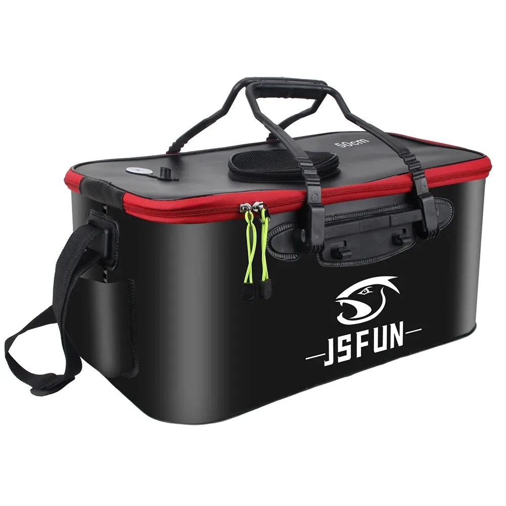 EVA Live Fish Bucket Carrying Handles Collapsible Live Fish Box with Side Pockets and Zipper Fish Bait Bucket for Travel Camping
