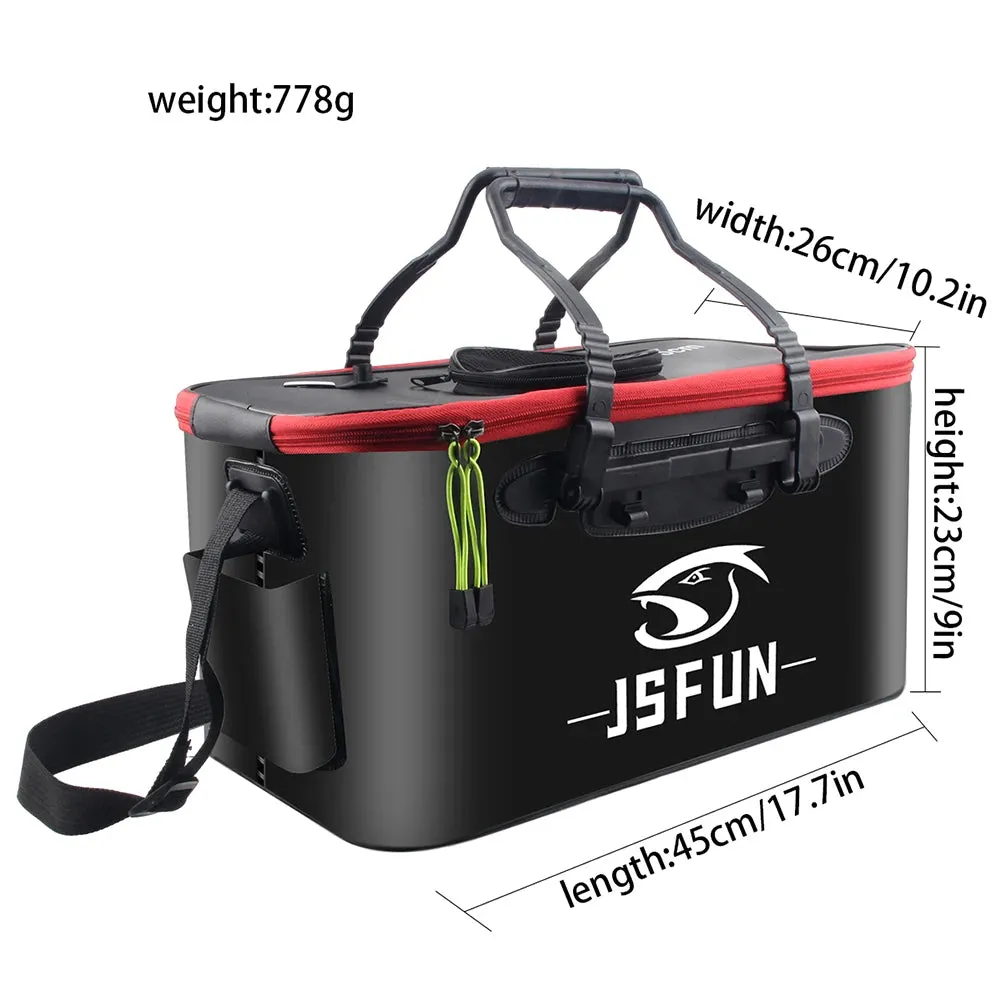 EVA Live Fish Bucket Carrying Handles Collapsible Live Fish Box with Side Pockets and Zipper Fish Bait Bucket for Travel Camping