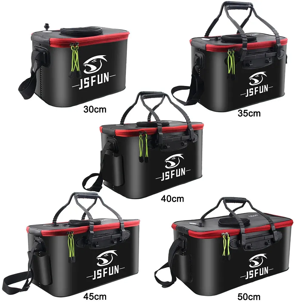 EVA Live Fish Bucket Carrying Handles Collapsible Live Fish Box with Side Pockets and Zipper Fish Bait Bucket for Travel Camping