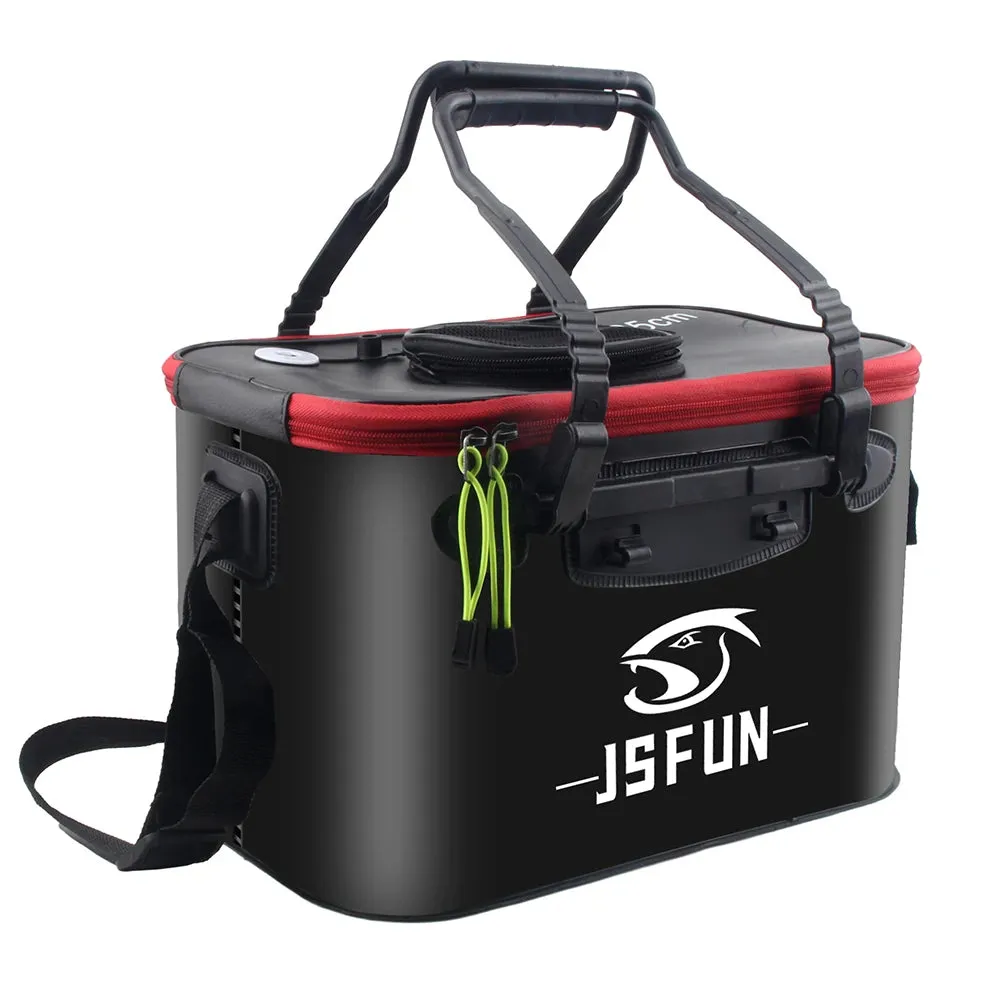 EVA Live Fish Bucket Carrying Handles Collapsible Live Fish Box with Side Pockets and Zipper Fish Bait Bucket for Travel Camping